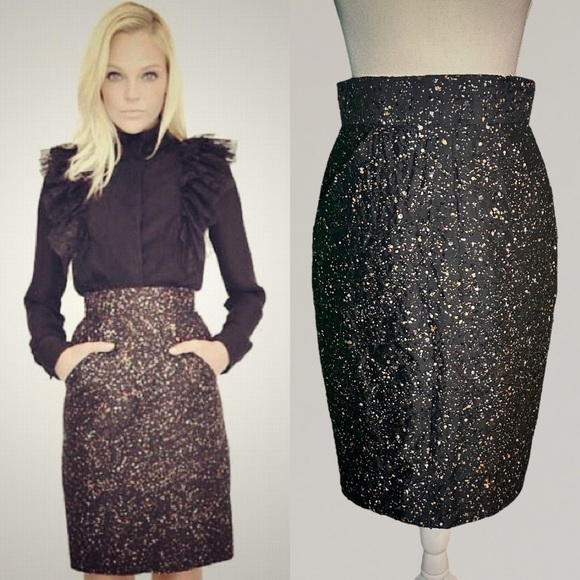 Vintage Heidi Merrick Holiday 2012 Collection Black Sequin Embellished Skirt 6 - Picture 1 of 16